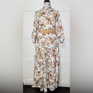 Floral Print Maxi Dress with Belt